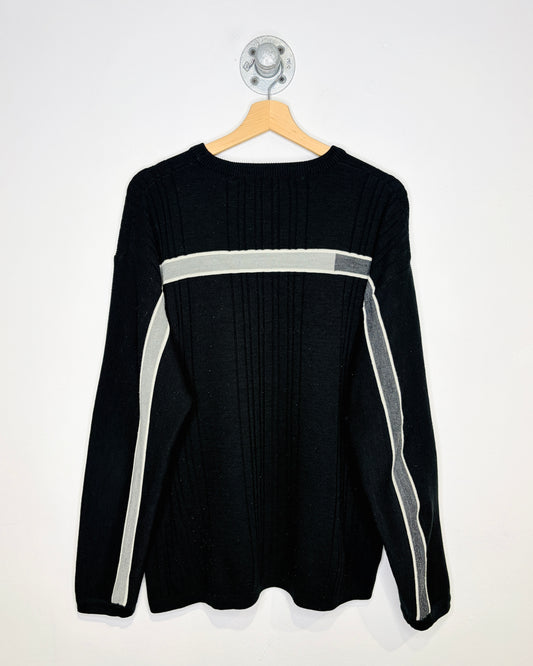 Vintage 90s PointX Black & Grey Striped Sweater