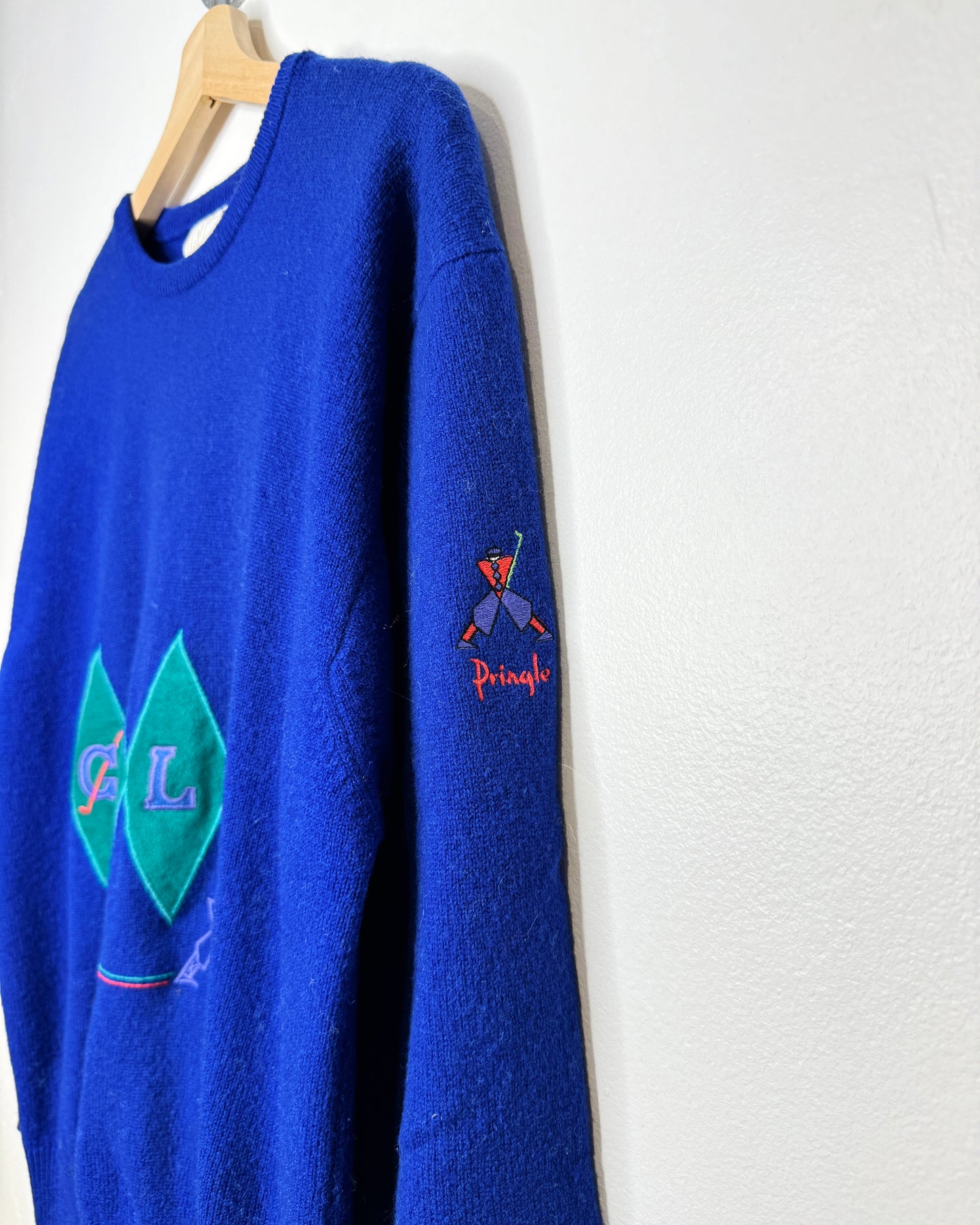 Vintage 90s Golf Scottish Made Blue Wool Knit Sweater