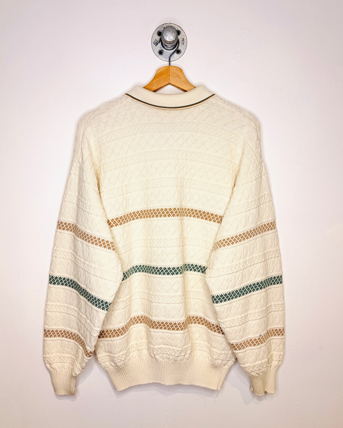 Vintage 90s Arnold Palmer Textured White Collared Sweater