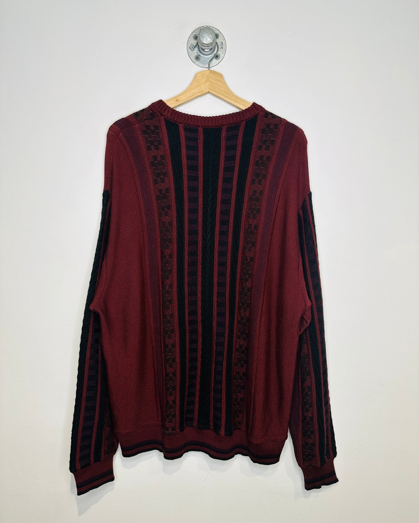 Vintage Early 1990s Bachrach Burgundy And Black Wool Blend Sweater