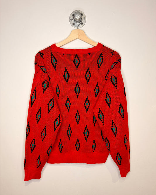 Vintage 90s “Jump” Red Diamond Pattern Sweater