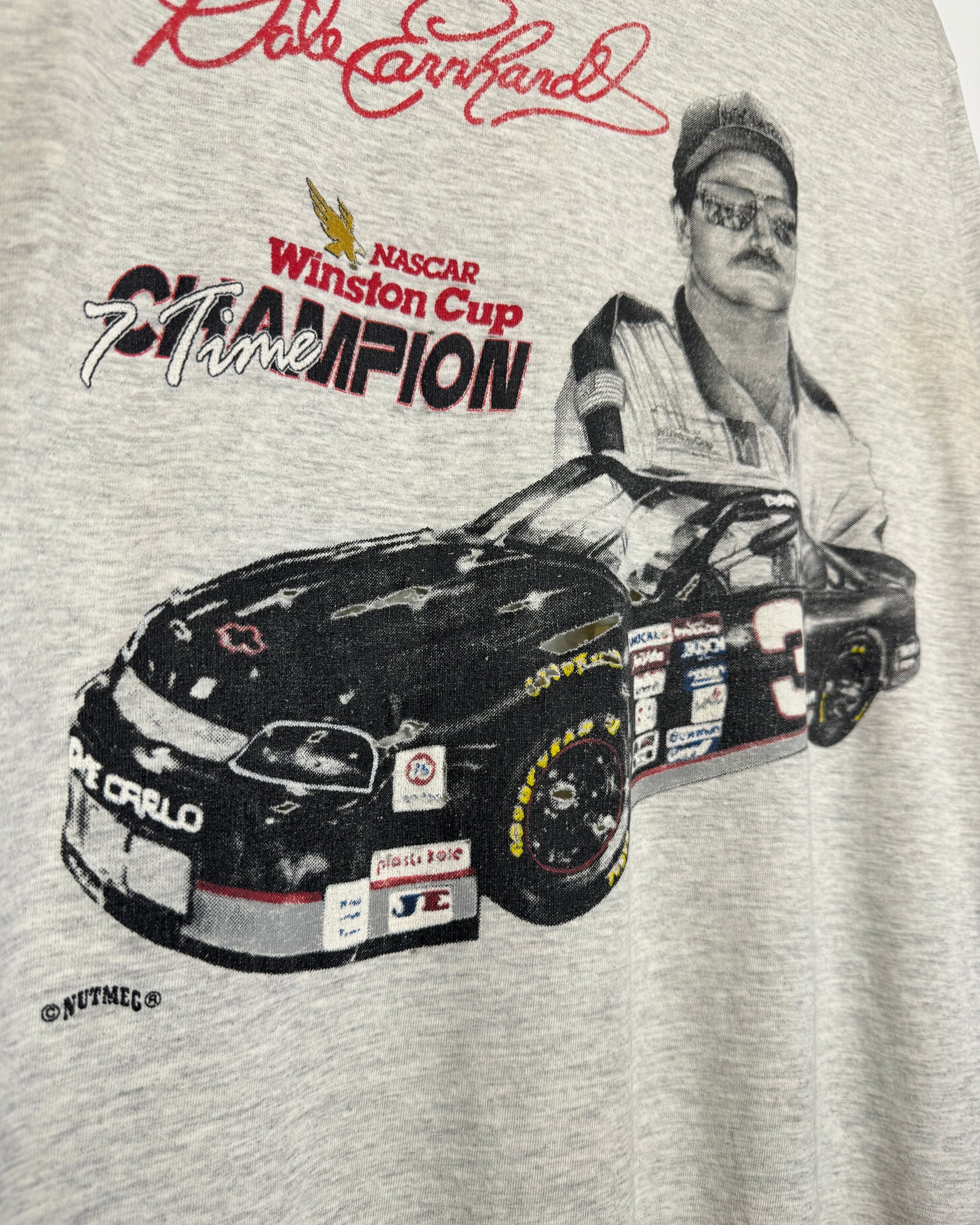 Vintage 90s Dale Earnhardt NASCAR Distressed Grey Tee Shirt