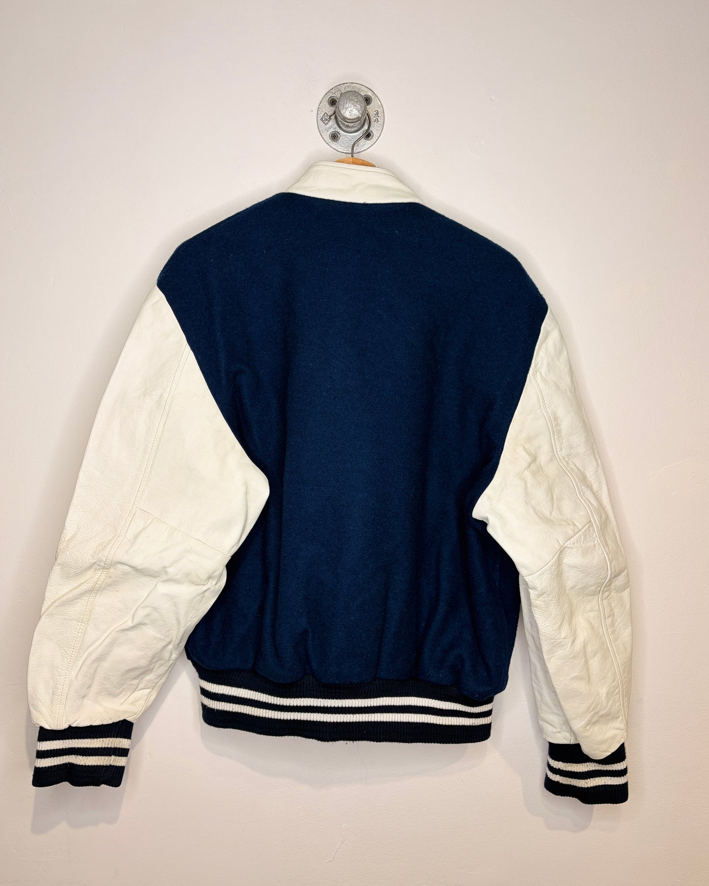 Vintage 90s Canadian Made TwoTone Navy & White Varsity Jacket