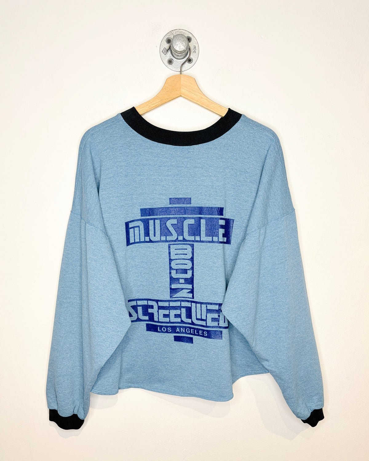 Vintage 1990s Muscle Boyz Streetwear Blue Ringer Crewneck Sweatshirt