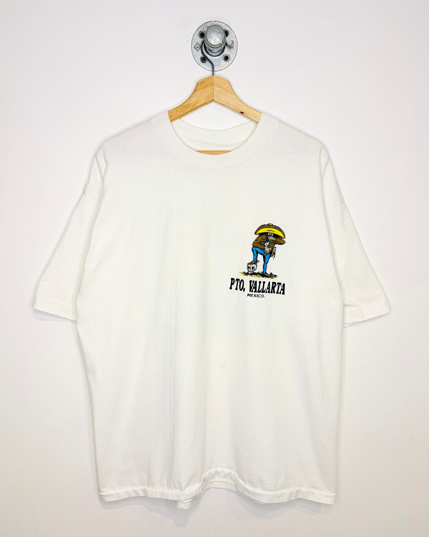 Vintage 90s Puerto Vallarta “Sh*t Happens” White Tee Shirt
