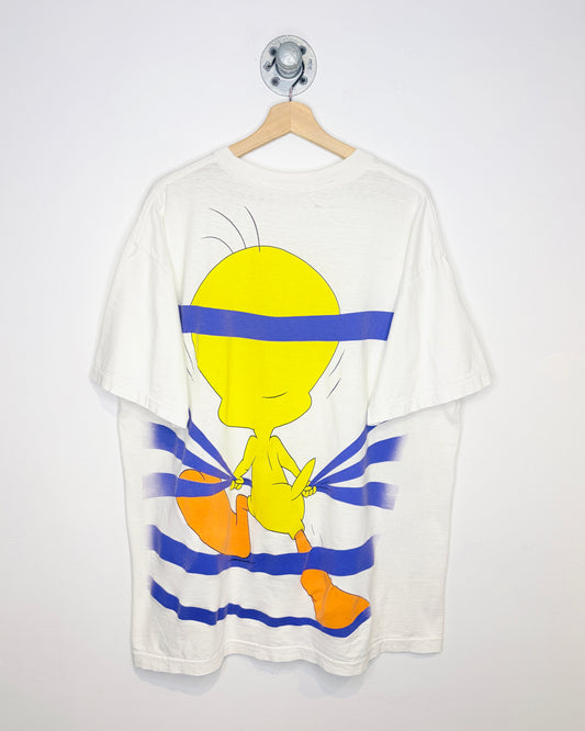Vintage 90s Looney Tunes Tweety Bird AOP White Tee Shirt