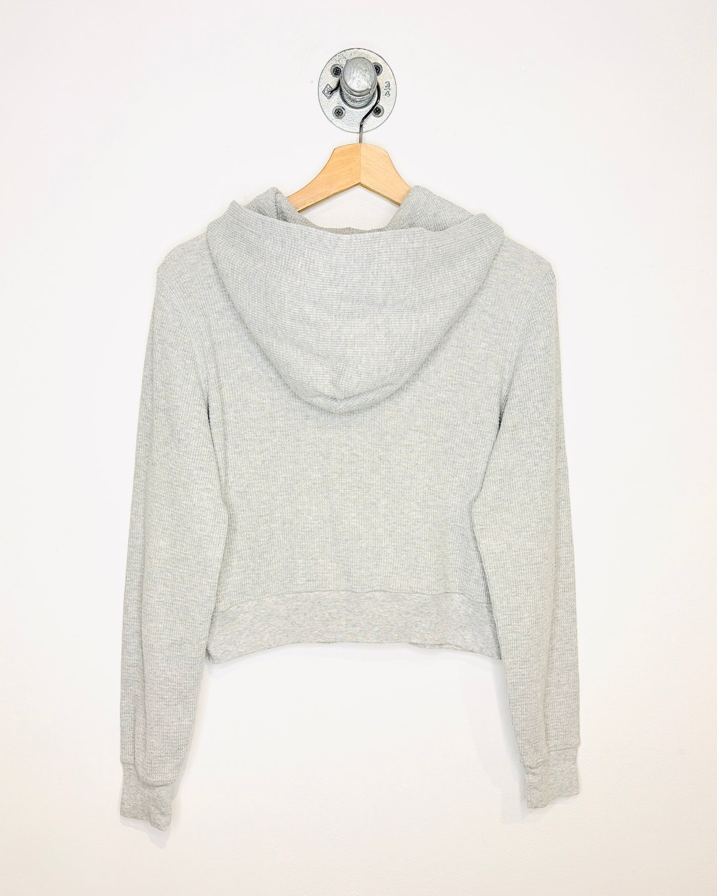 Women's TNA Cropped Light Grey Waffle Zip Up Hoodie