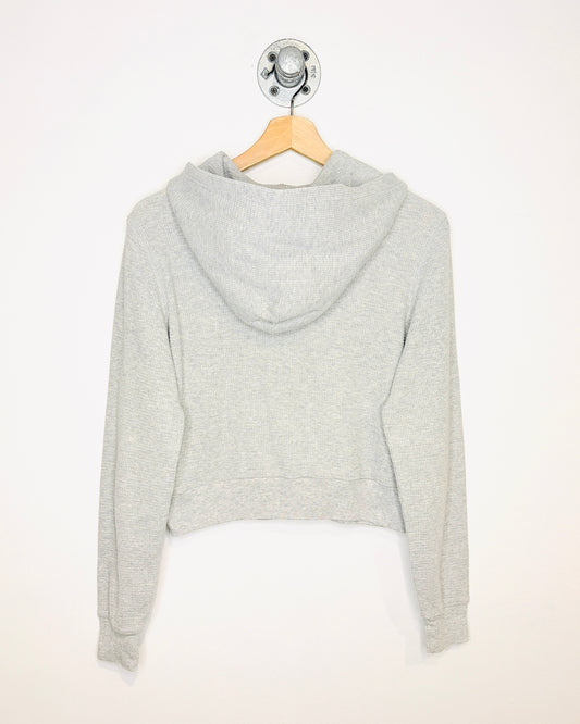 Women's TNA Cropped Light Grey Waffle Zip Up Hoodie