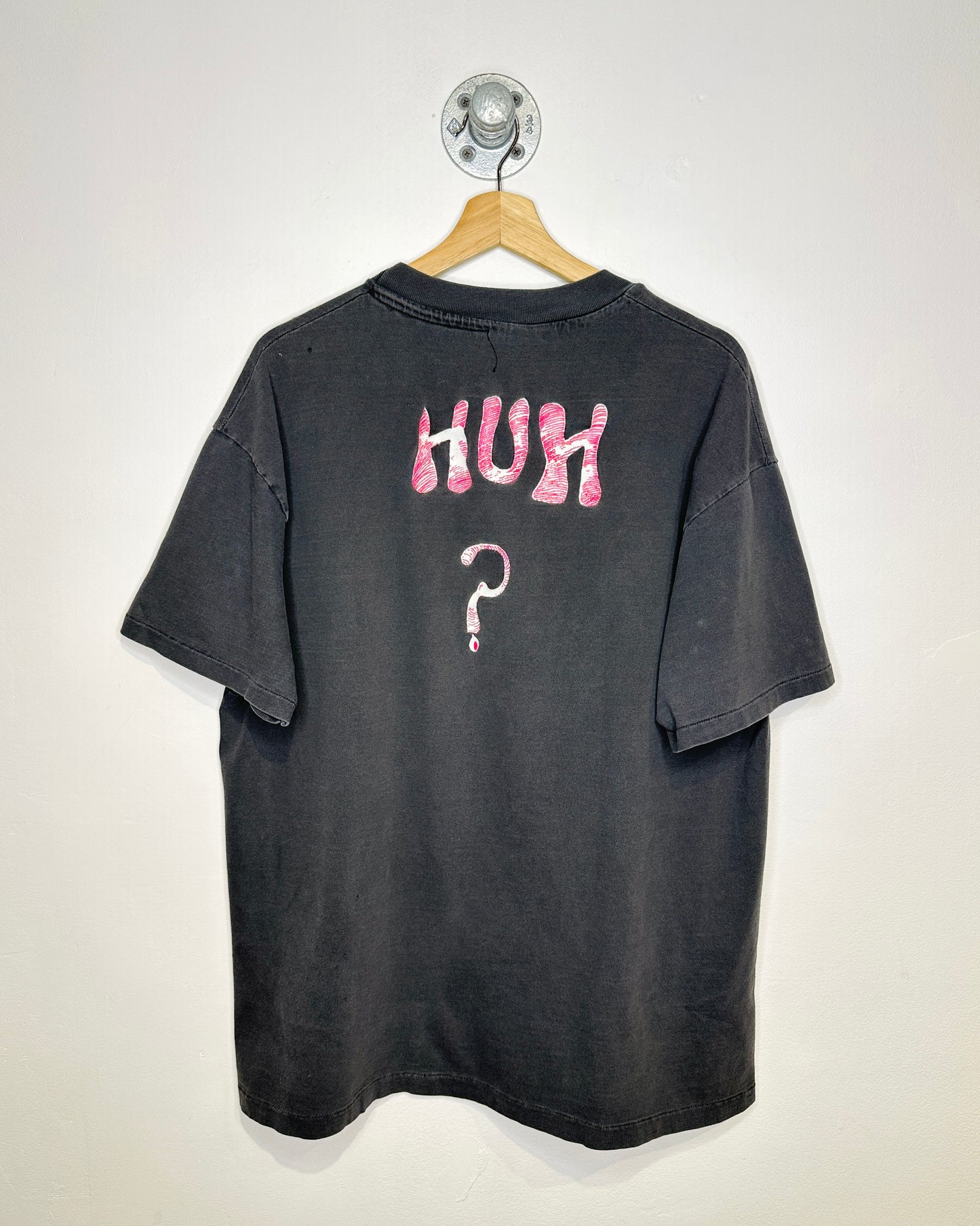 Vintage 90s “HUH ?” Faded Black Tee Shirt