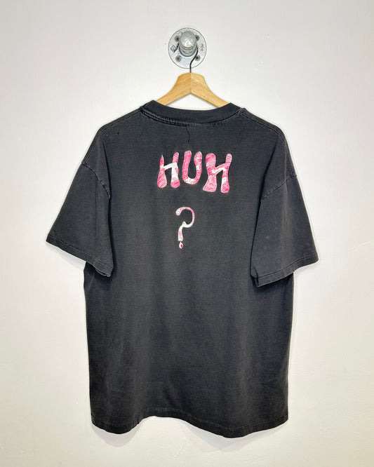 Vintage 90s “HUH ?” Faded Black Tee Shirt