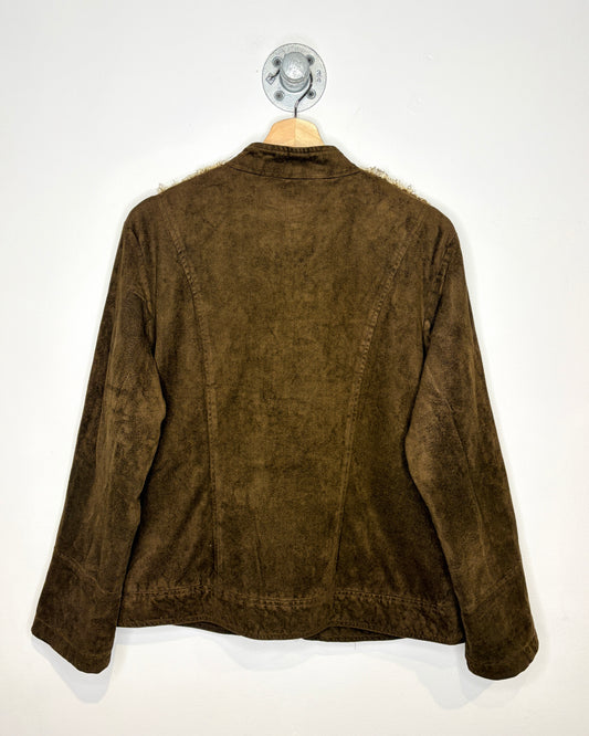 2000s Okali Shag Brown Suede Zip Up Women’s Jacket