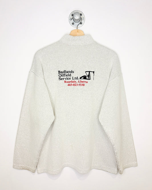 Vintage Early 1990s Badlands Oilfield Service Quarter Zip Polyester Blend Long Sleeve