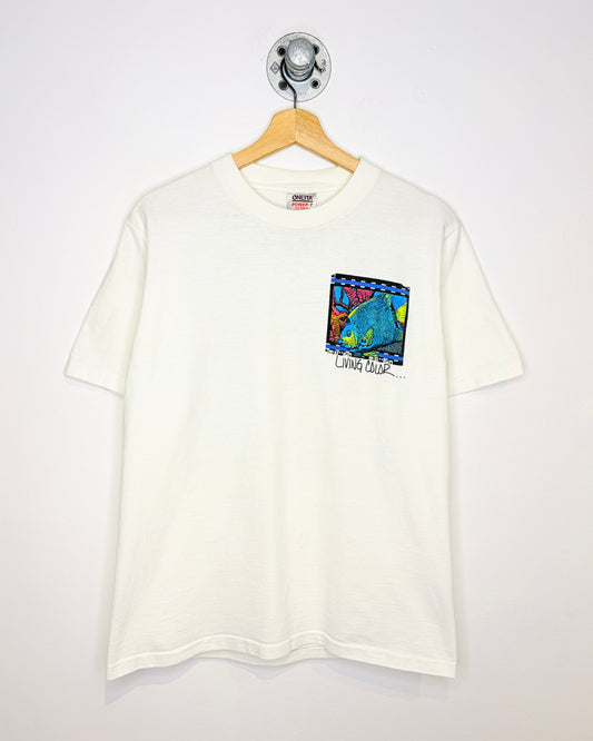 Vintage 90s Living Color Palm Beach White Tee Shirt