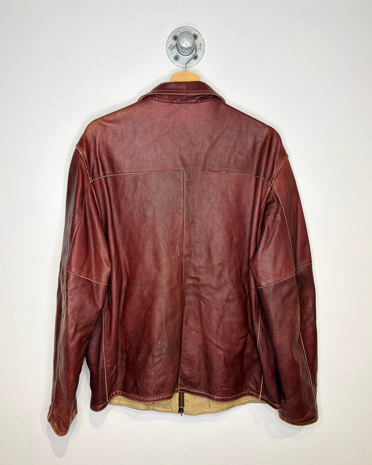 Vintage 2003 “Milestone” Patina Wine Red Leather Jacket