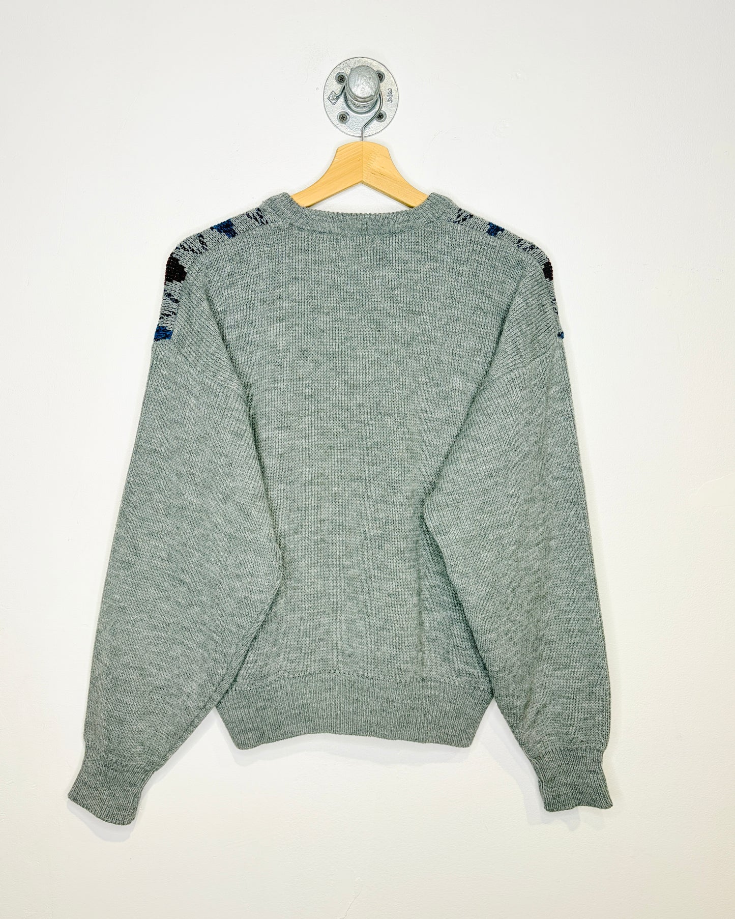 Vintage 90s Van Heusen Grey Argyle Print Sweater