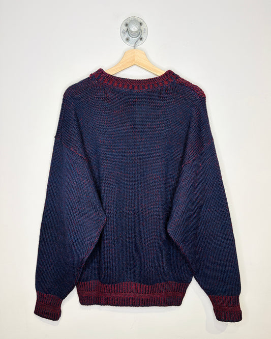 Vintage 90s Puritan Navy & Red Abstract Sweater