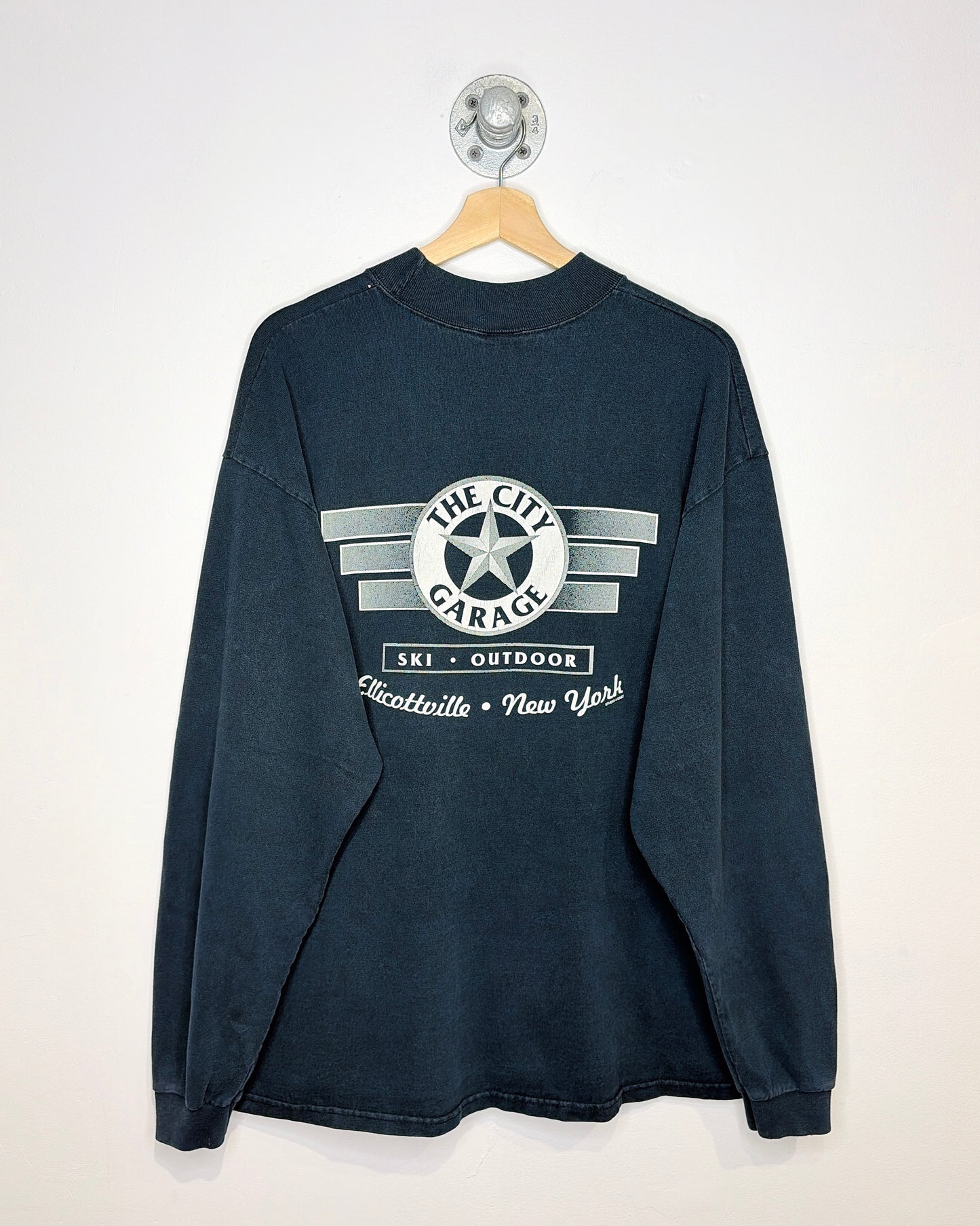 Vintage 90s The City Garage New York Faded Black Mock Neck Longsleeve Shirt