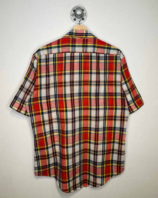 Sears Plaid Thin Shirt Sleeve Button Up Shirt