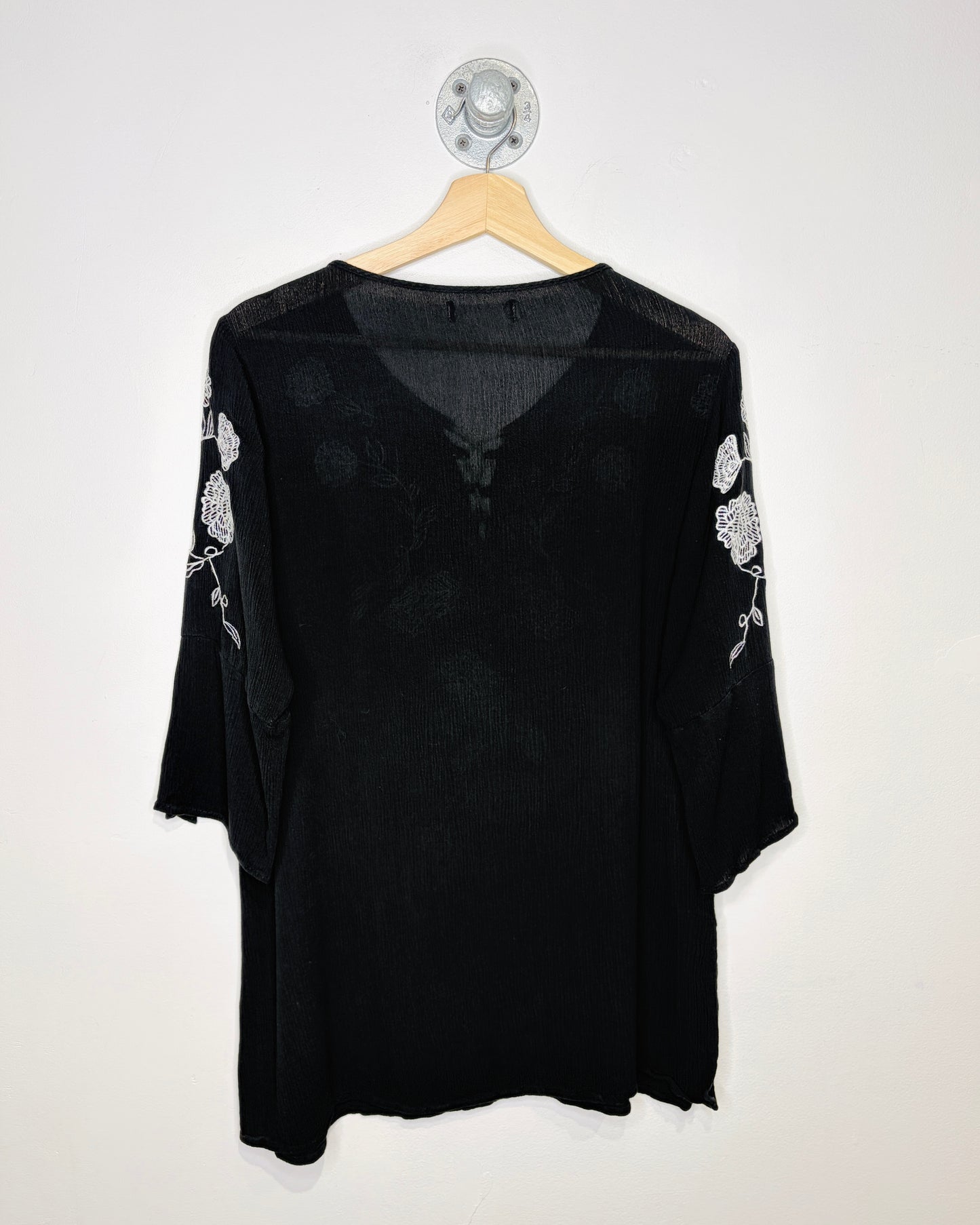 Floral Embroidery Black And White Tie Up Women’s Top