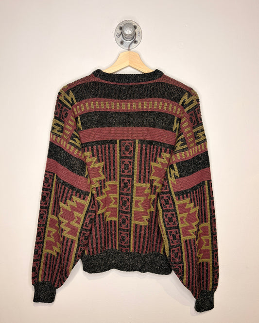 Vintage 90s Abstract Pattern Dark Grey Sweater