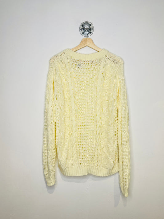 Vintage 1970s Cream Cable Knit Acrylic Sweater