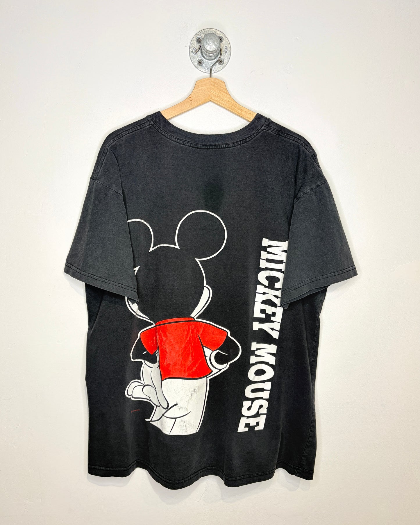Vintage 90s Mickey Mouse Double Sided Faded Black Tee Shirt