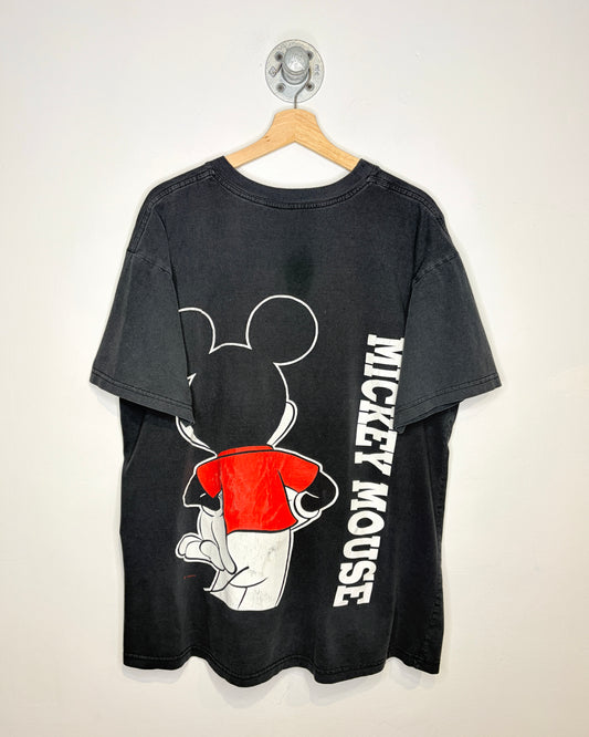 Vintage 90s Mickey Mouse Double Sided Faded Black Tee Shirt