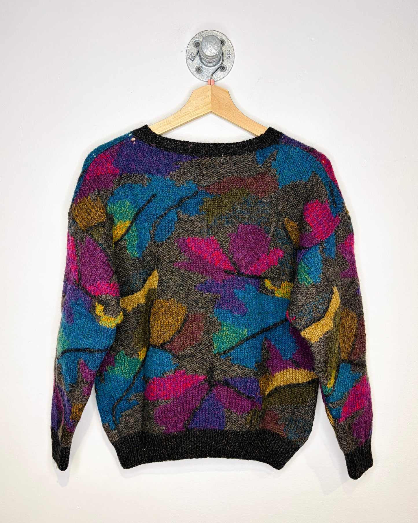 Vintage 1990s Boston Traders Pink And Blue And Brown Tone Abstract Print Sweater