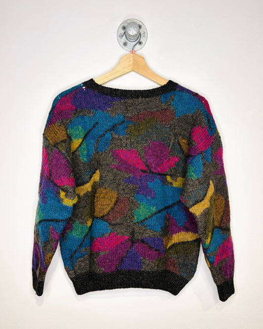 Vintage 1990s Boston Traders Pink And Blue And Brown Tone Abstract Print Sweater