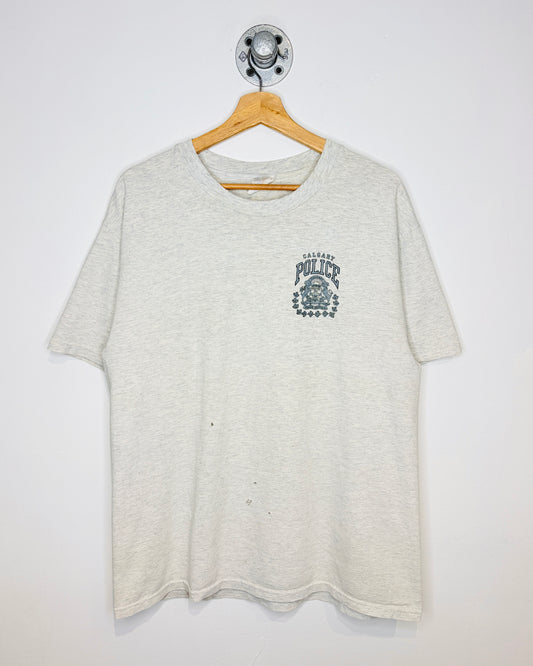 Vintage 90s Calgary Police “Guns N Hoses” Heather Grey Tee Shirt