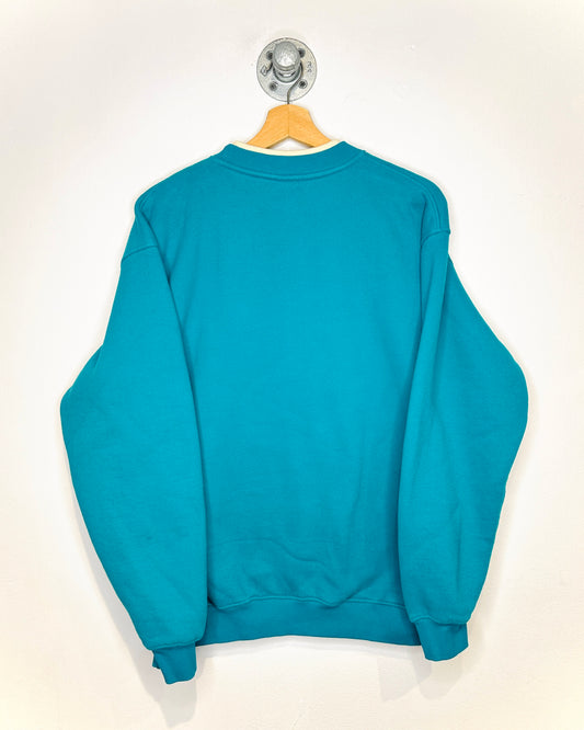 Vintage 2000s Turquoise Peacock Flower Embroidered Crewneck Sweatshirt