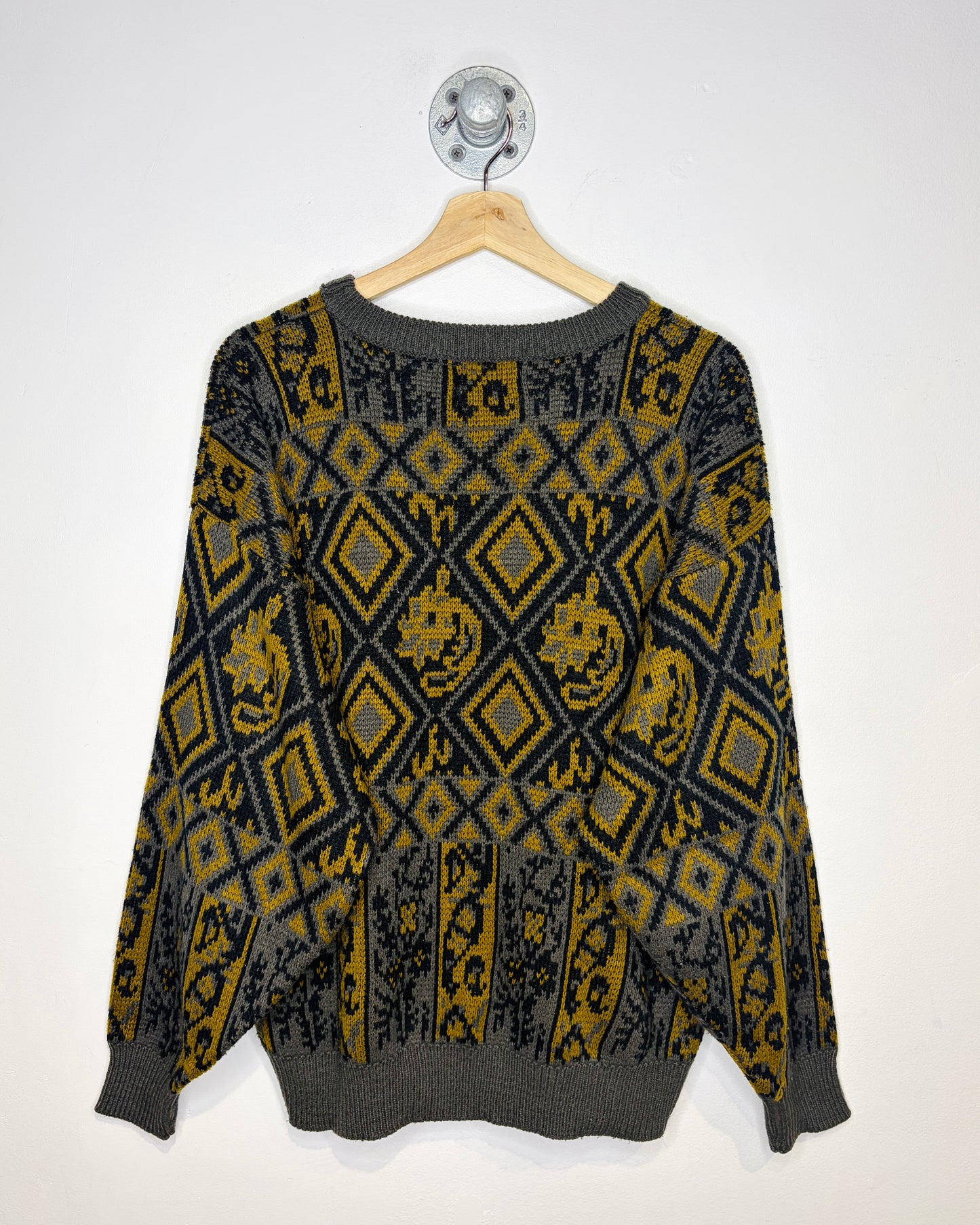 Vintage 90s Geoffrey Hayes Earth Tone & Grey Sweater