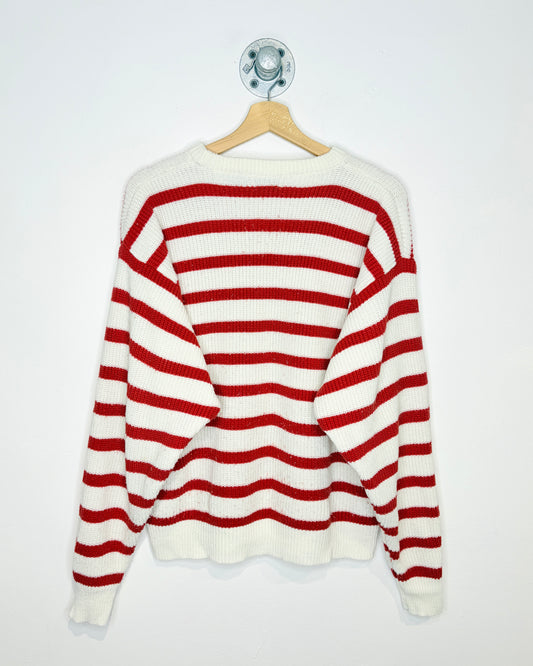 Vintage 80s F. C. O. White & Red Striped Sweater
