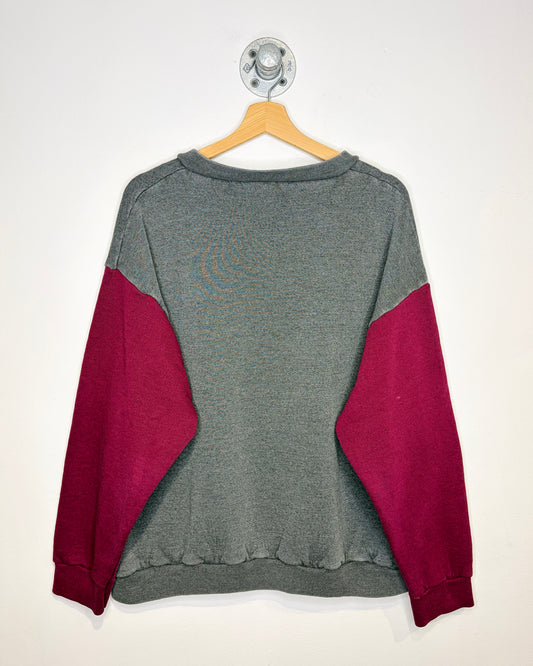 Vintage 90s Blank Discus Athletics TwoTone Grey & Maroon Crewneck Sweatshirt