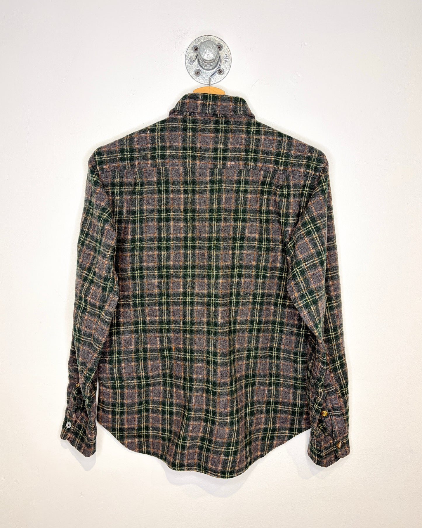 Vintage 1970s Green and Grey Wool Blend Plaid Shirt