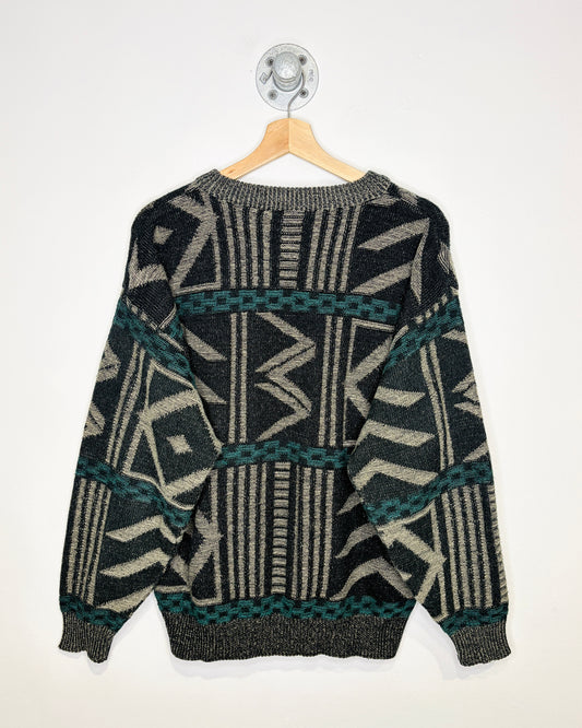 Vintage 90s Grey, Black & Teal Abstract Sweater