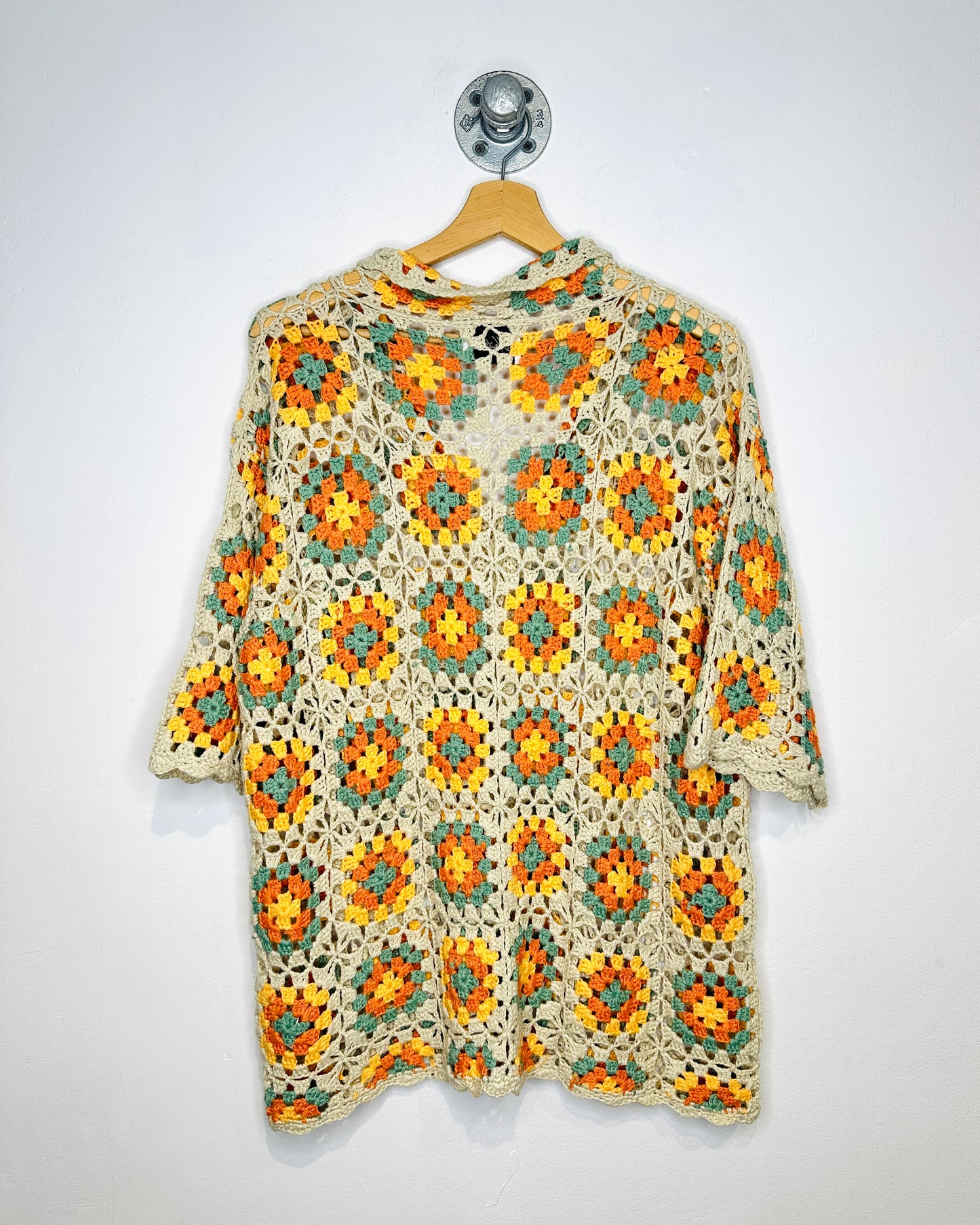 Nostalgia Branded Crochet Multi Colour Short Sleeve Cardigan