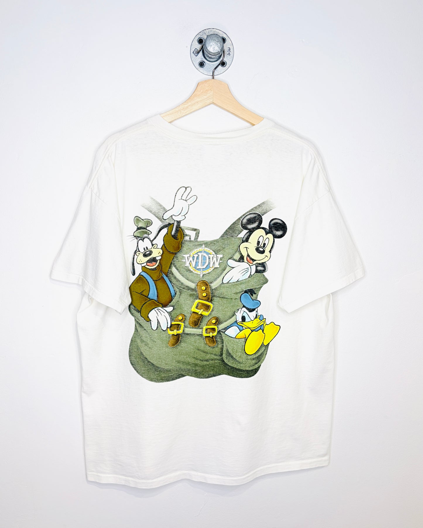 Vintage 1990s Walt Disney World Backpack Graphic White Tee Shirt