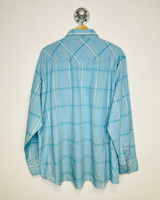 Vintage 1980s YoungBloods Light Blue Pearl Snap Two pocket Western Shirt