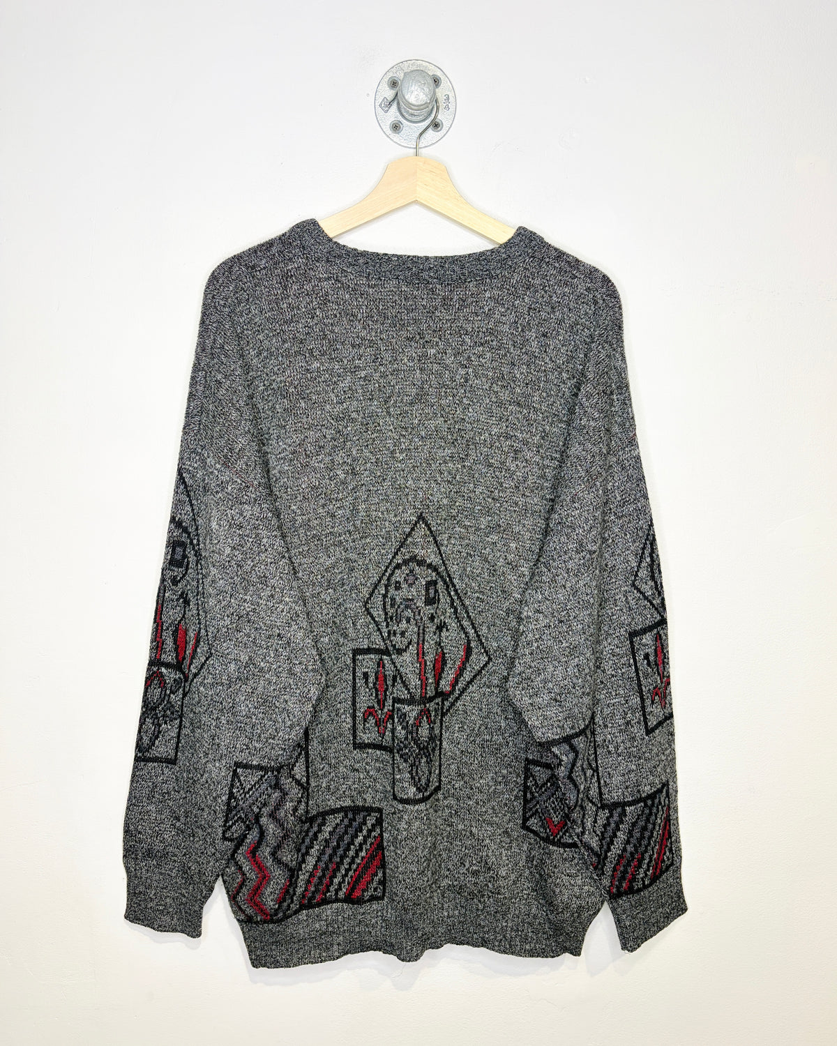 Vintage 90s Canadian-Made Ouragan Grey & Red Sweater