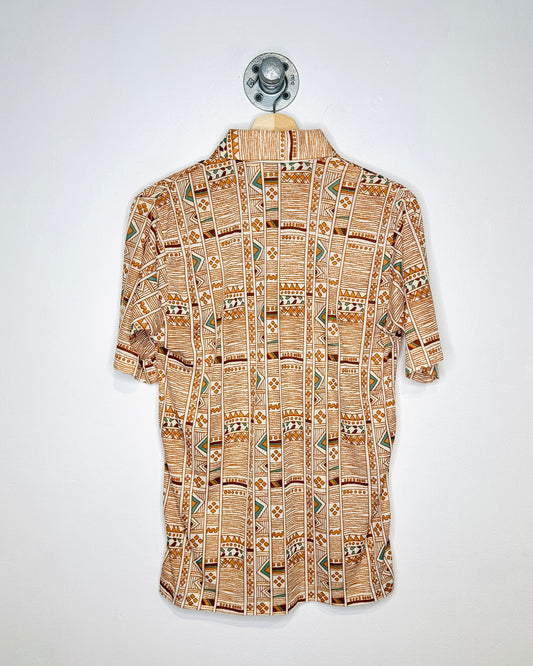 Vintage 1970s Munsing Wear Aztec Print Blue And Brown Nylon Polo