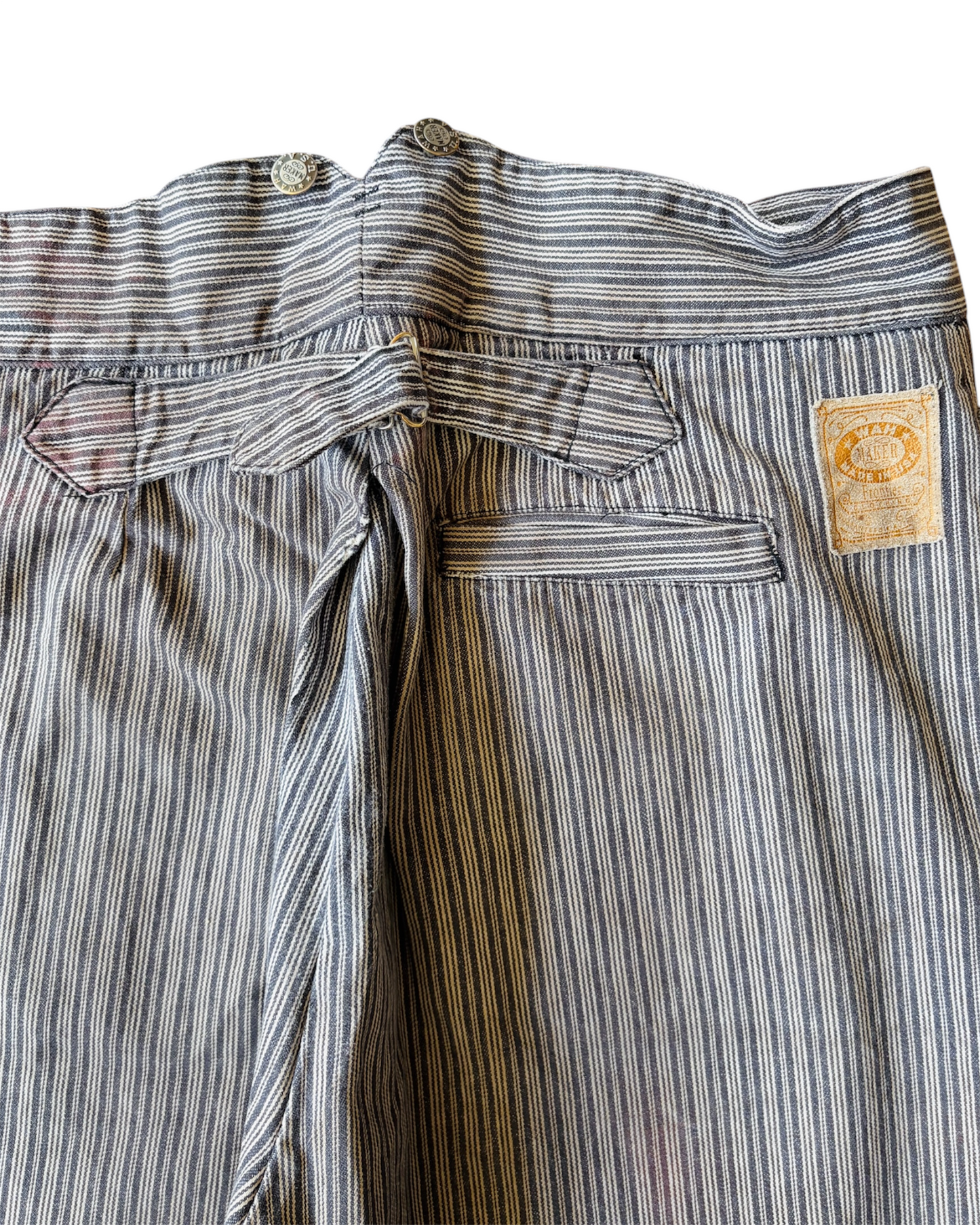 Vintage 90s Wah Makers USA Button Fly Pinstriped Buckle Back Pants