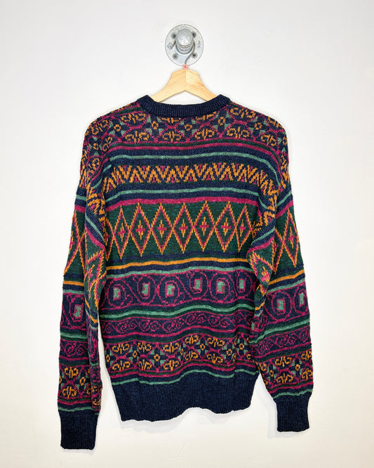 Vintage 1990s Christopher Hayes Aztec Abstract Print Linen And Cotton Sweater