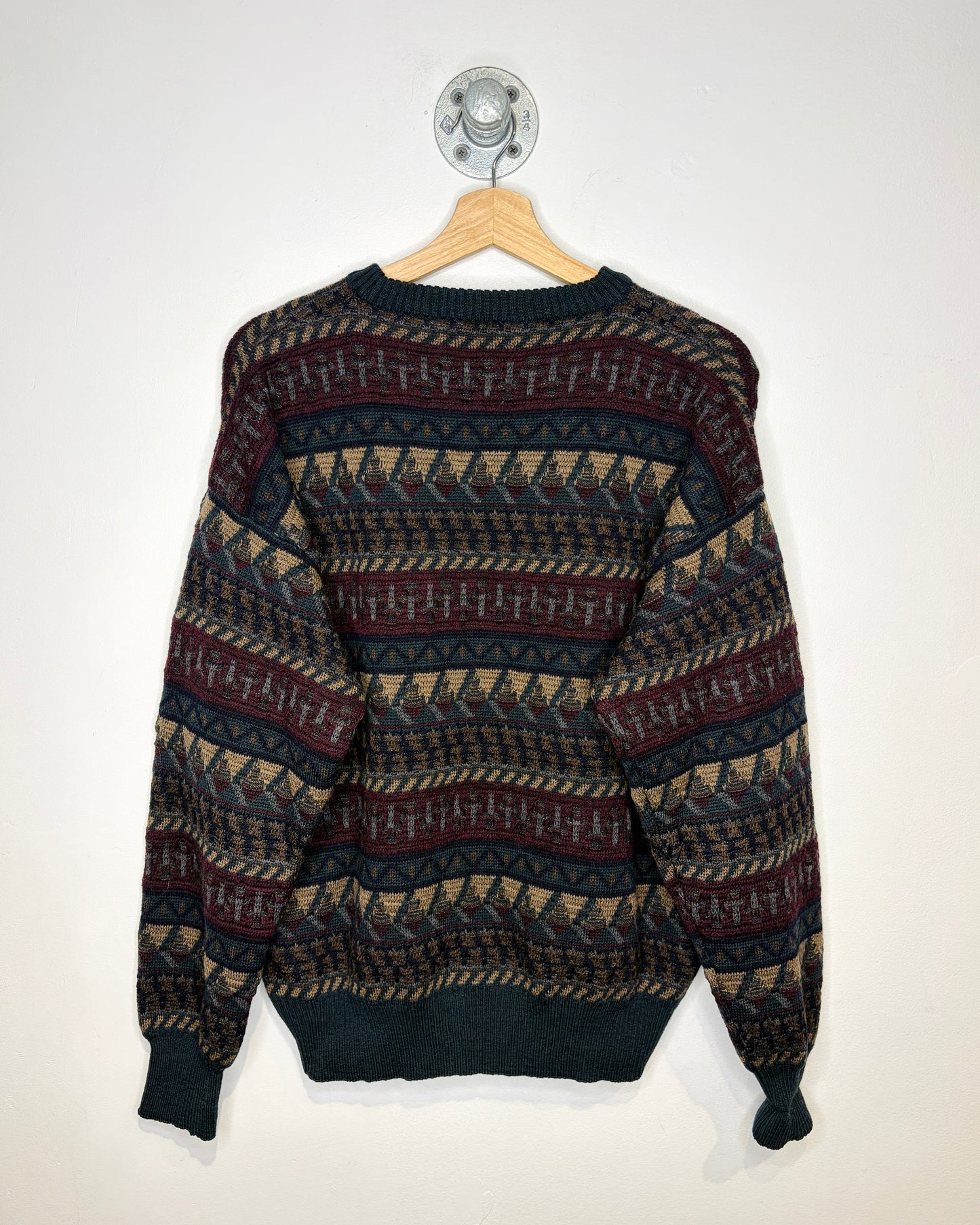 Vintage 90s Hastings Pure Merino Wool Patterned Black Sweater