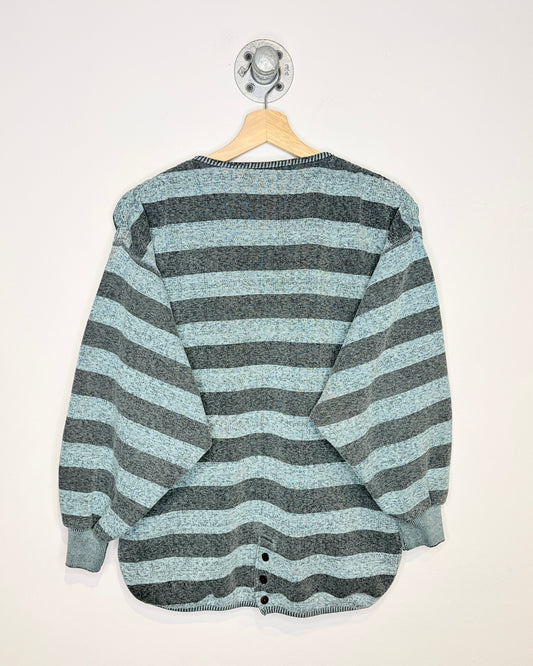 Vintage Blank Grey Striped Henley Sweatshirt