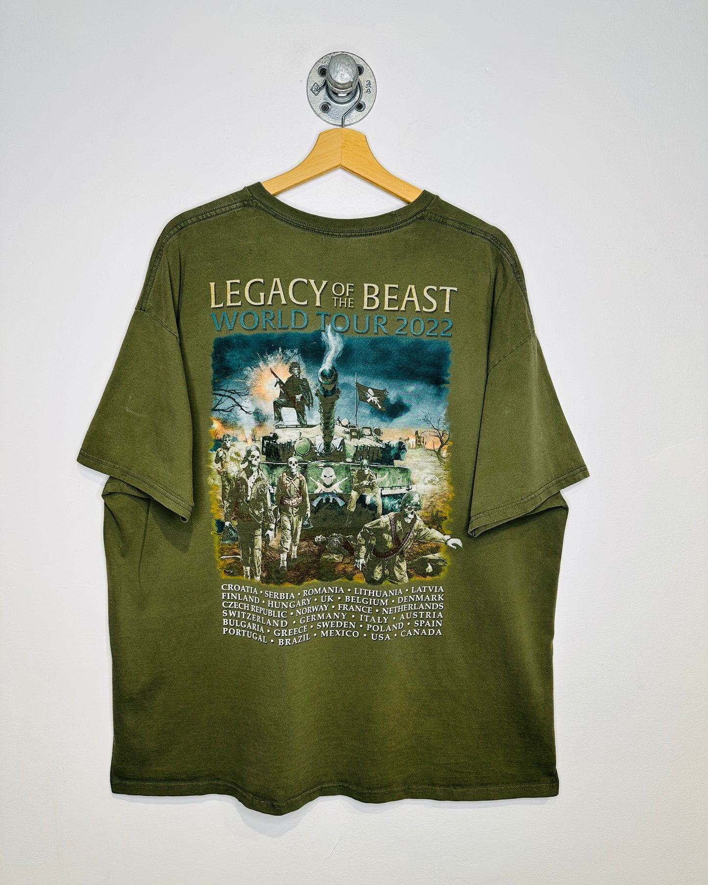 Iron Maiden Legacy Of The Beast World Tour Olive Green Tee Short
