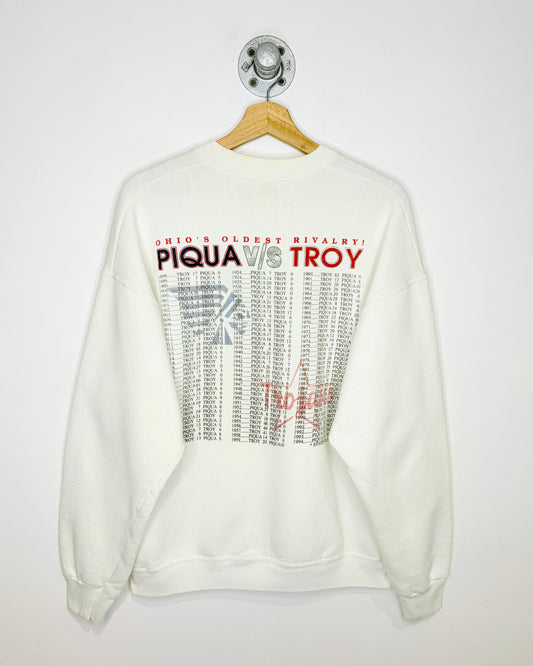 Vintage 1996 Ohio’s Oldest Rivalry Piqua VS Troy White Crewneck Sweatshirt