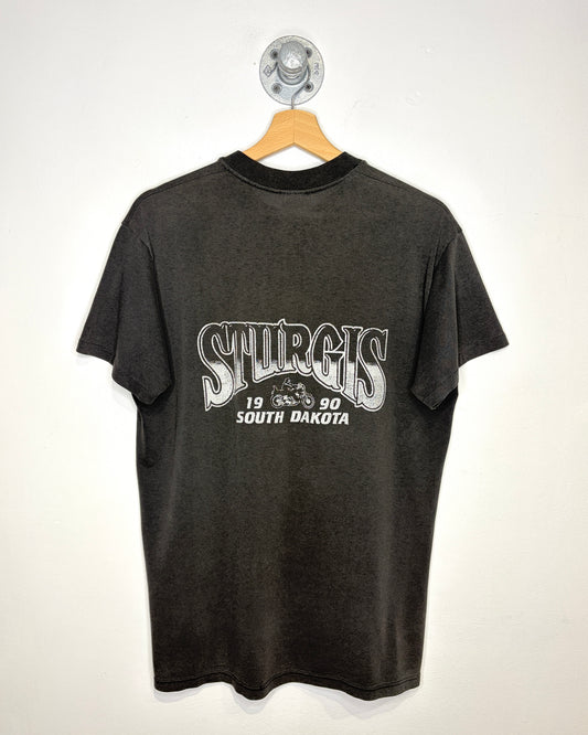 Vintage 1990 Sturgis Black Hills Rally Black Biker Tee Shirt