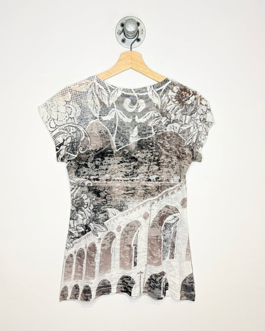 Vintage Y2K Women's Rio De Janeiro Brasil AOP Paper Thin White Tee Shirt