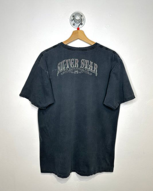 Y2K Silver Star Faded Black Tee Shirt